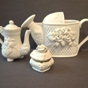 Elegant White Ceramic Tea Set with Floral Design